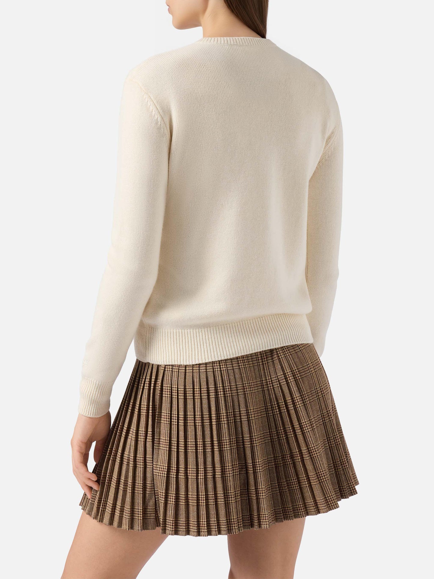 Maglione New Queen in misto cashmere bianco con ricamo Ma cherie