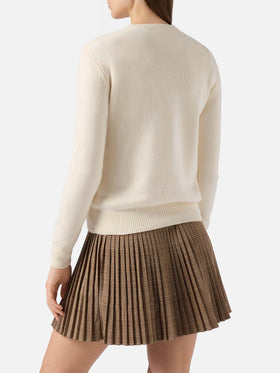 Maglione New Queen in misto cashmere bianco con ricamo Ma cherie