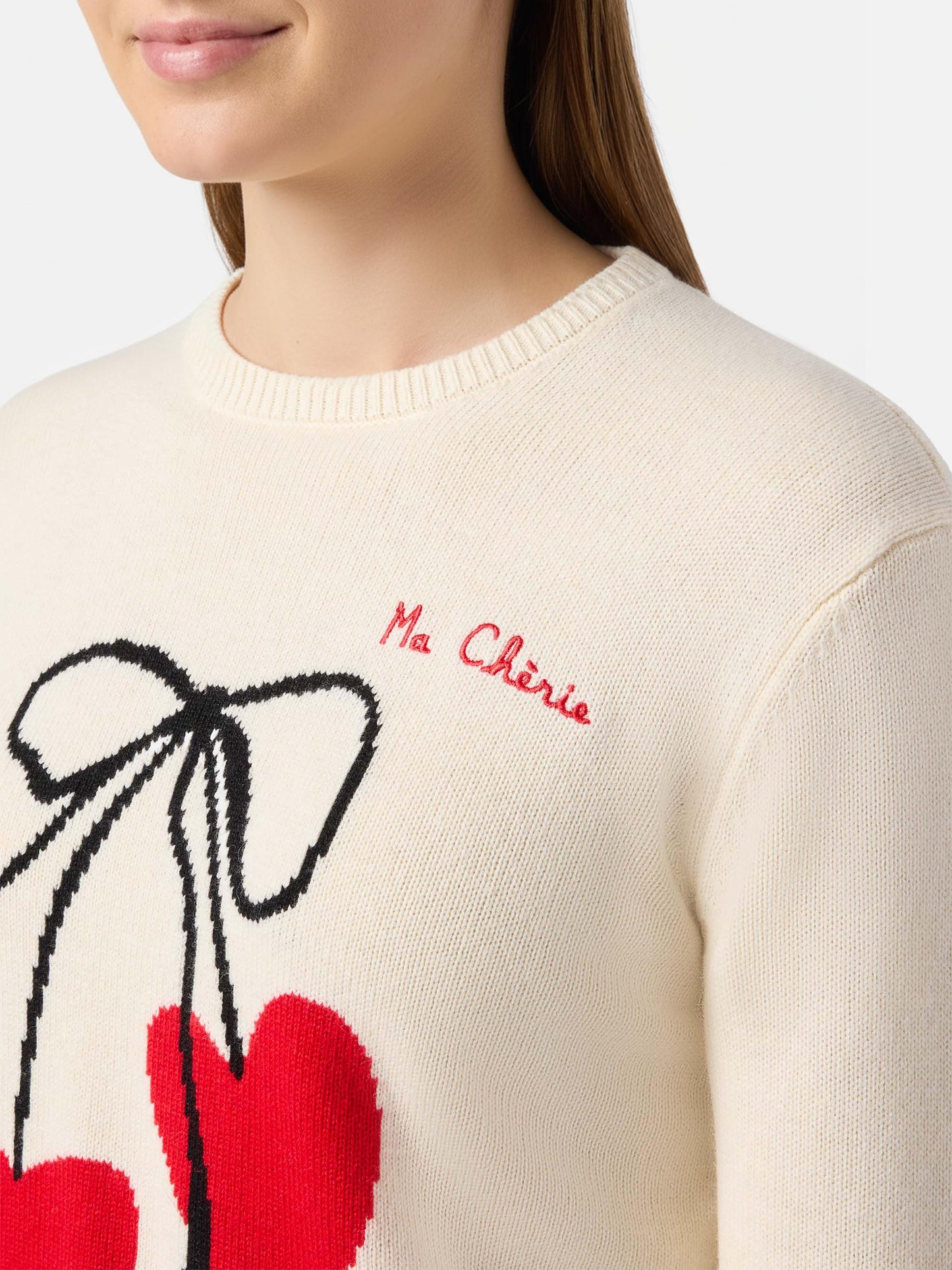 Maglione New Queen in misto cashmere bianco con ricamo Ma cherie