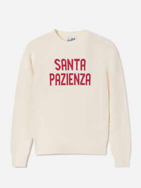 Off white New Queen crewneck knit with Santa Pazienza lurex embroidery