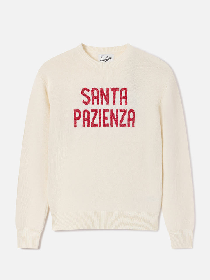 Off white Neuer Queen Rundhals-Strickpullover mit Santa Pazienza Lurex-Stickerei 