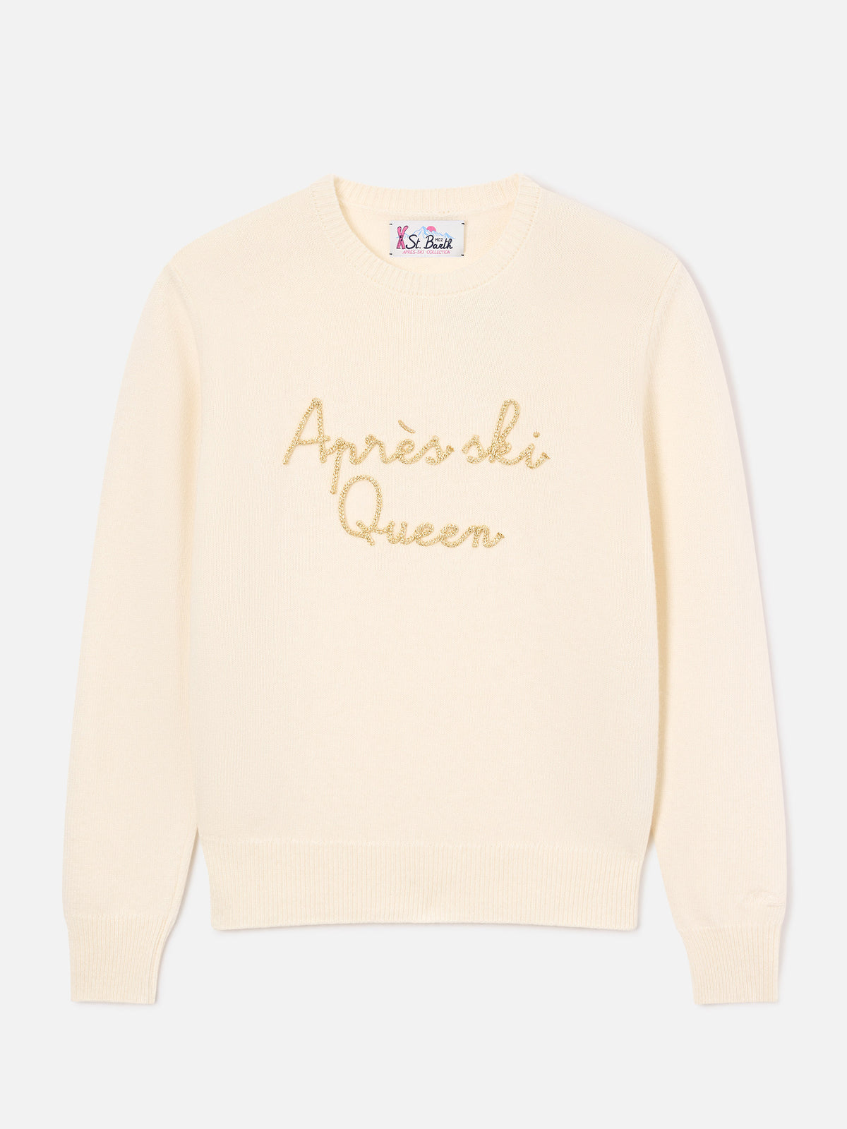 Maglia girocollo New Queen off white con ricamo Après Ski Queen