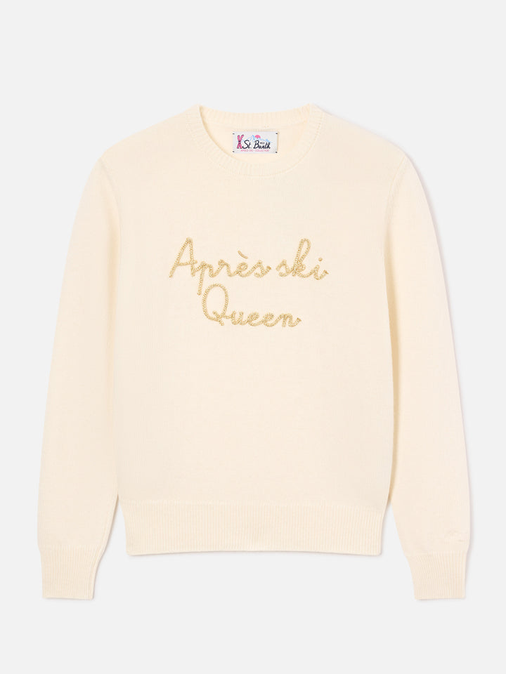 Jersey de punto de cuello redondo New Queen en blanco roto con bordado Après Ski Queen 