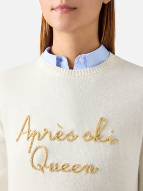 Jersey de punto de cuello redondo New Queen en blanco roto con bordado Après Ski Queen 