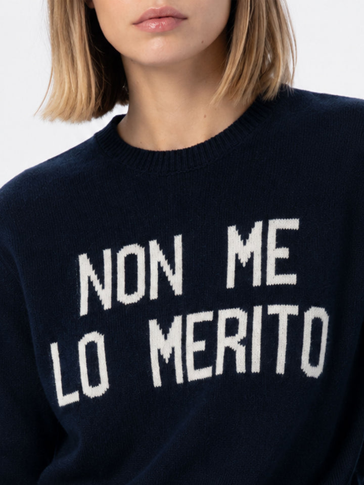 Neuer blauer Pullover Queen mit Non me lo merito-Jacquard 
