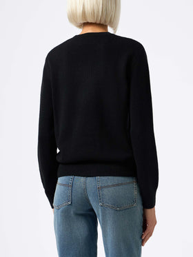 Woman black sweater New Queen with I'm too expensive jacquard with rhinestones - MC2 Saint Barth