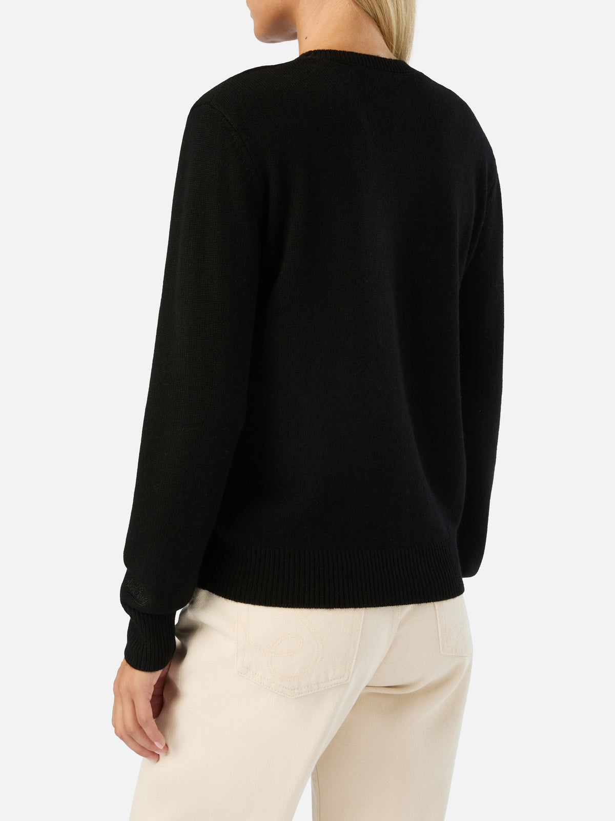 Jersey de punto negro New Queen con cuello redondo y bordado de strass Born To Shine 