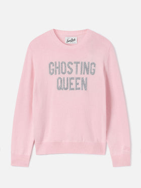 Jersey de punto con cuello redondo Pink New Queen con bordado de strass Ghosting Queen 