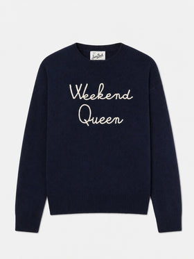Girocollo blu navy New Queen con ricamo Weekend Queen