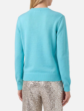 Pull vert d’eau New Queen avec lettrage Raclette & Paillettes en sequins 