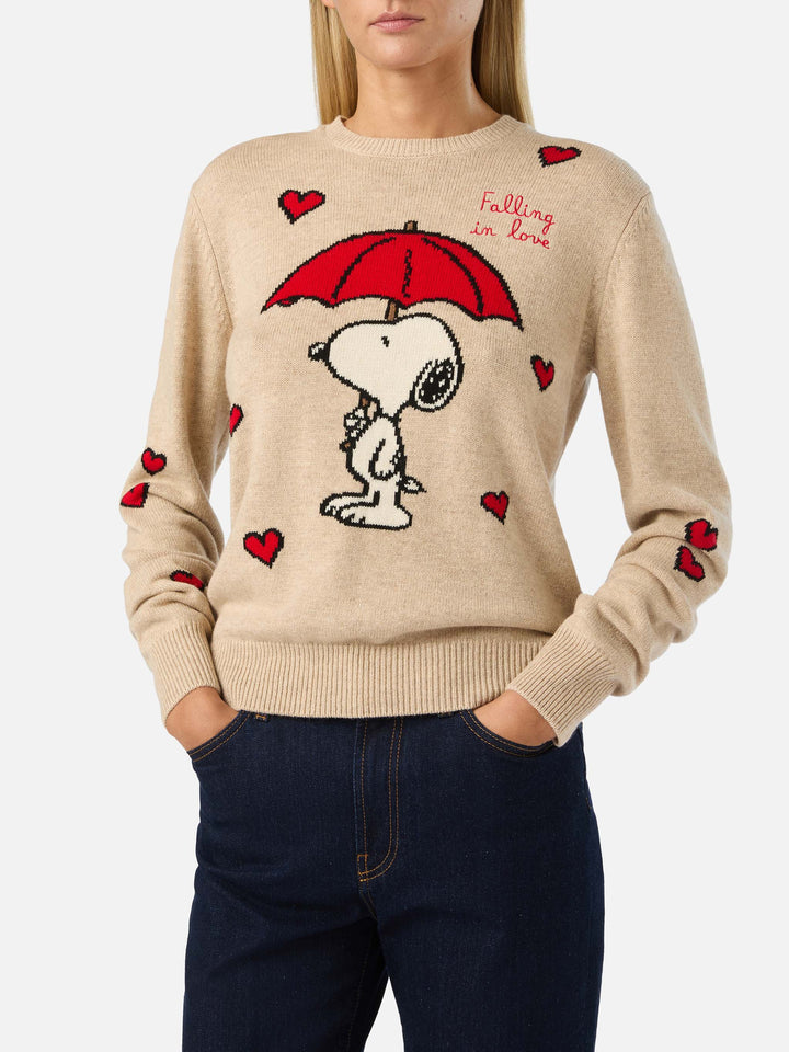 Beige New Queen crewneck knit with Snoopy intarsia | Special edition