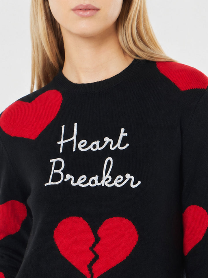 Neuer schwarzer Queen-Pullover mit Heart Breaker-Stickerei und Herz-Jacquard 