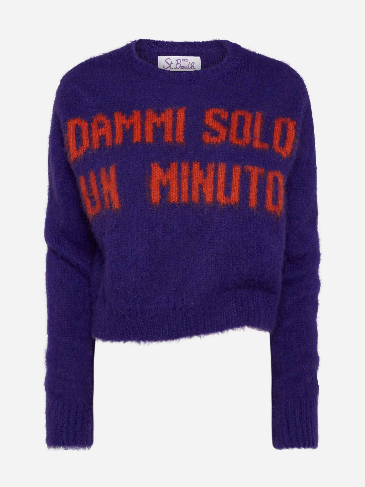 Woman crewneck soft crop sweater with Dammi solo un minuto embroidery - MC2 Saint Barth