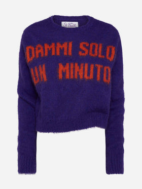 Woman crewneck soft crop sweater with Dammi solo un minuto embroidery - MC2 Saint Barth