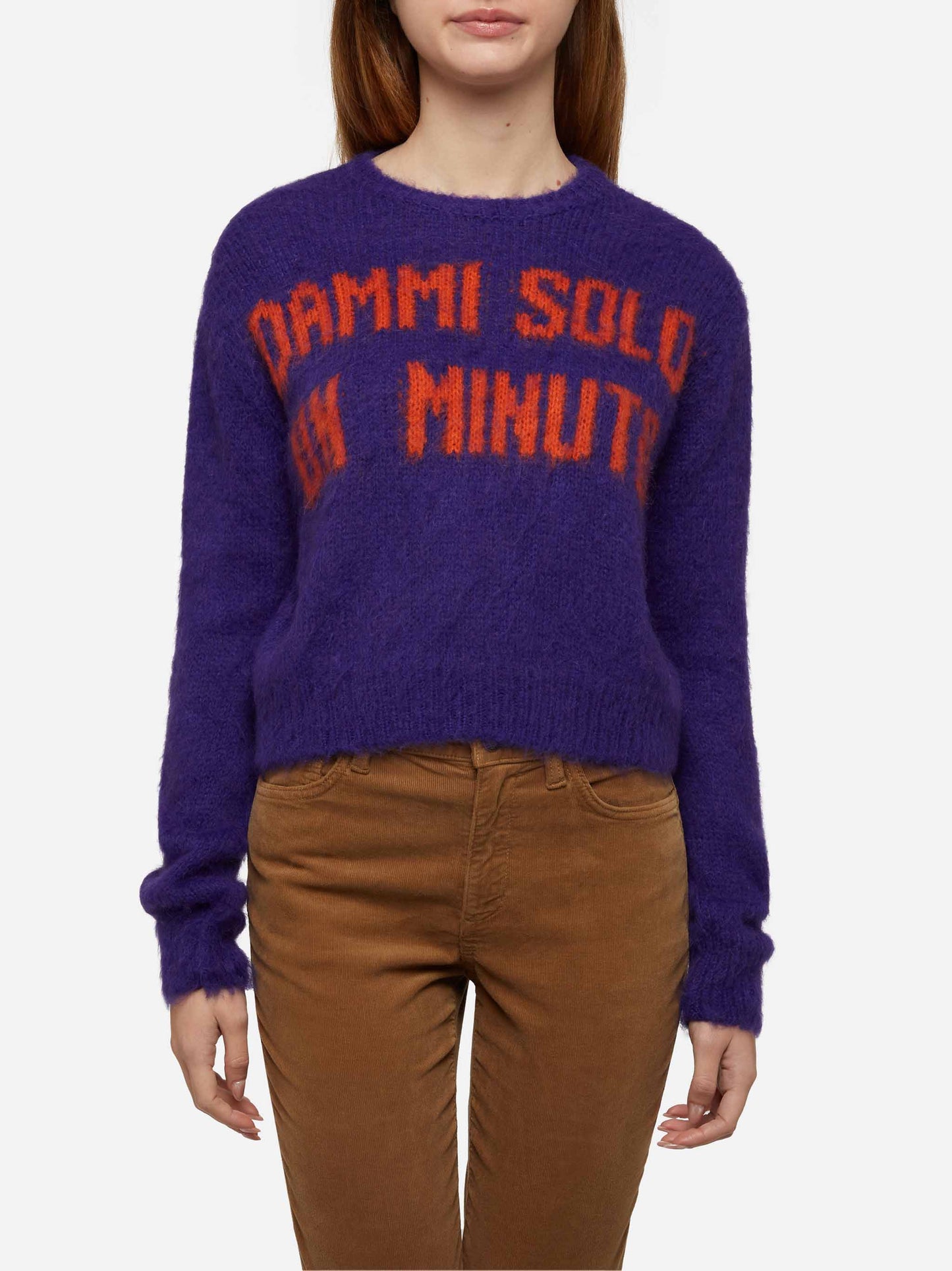 Woman crewneck soft crop sweater with Dammi solo un minuto embroidery - MC2 Saint Barth