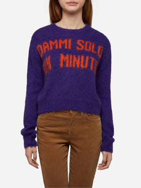 Woman crewneck soft crop sweater with Dammi solo un minuto embroidery - MC2 Saint Barth