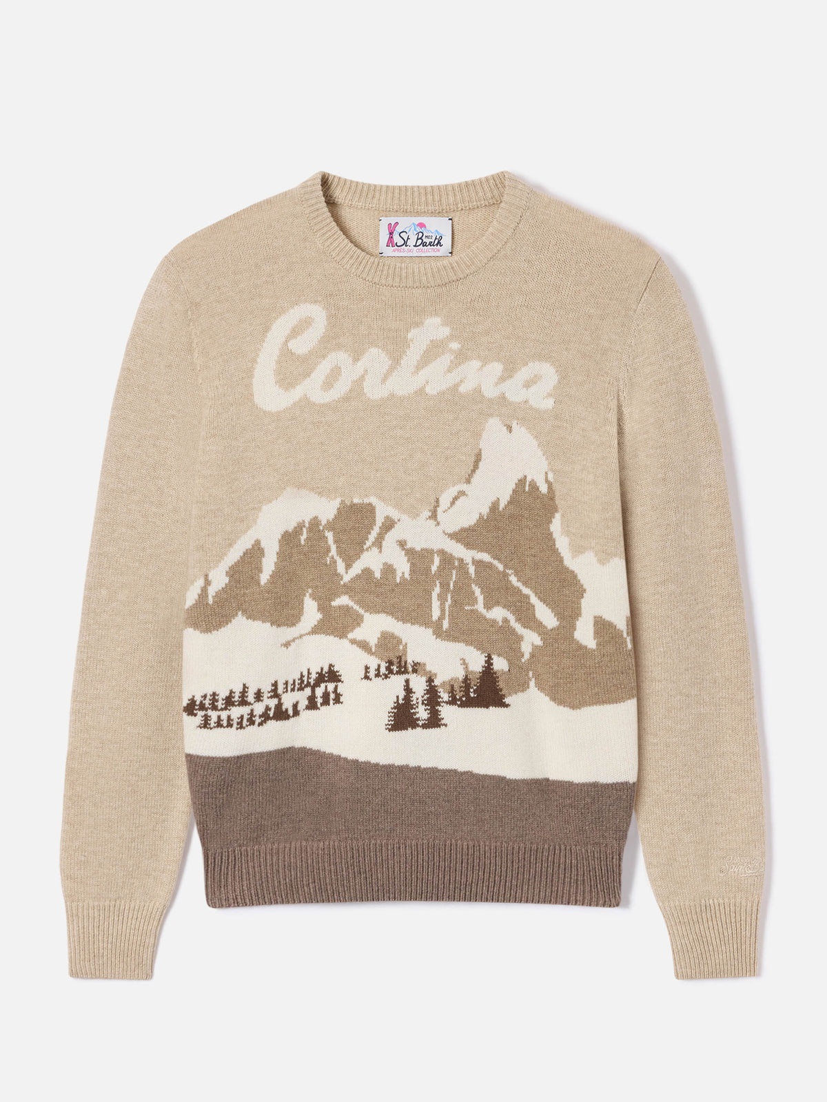 Jersey de punto de cuello redondo Beige New Queen con intarsia Cortina 