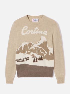 Jersey de punto de cuello redondo Beige New Queen con intarsia Cortina 