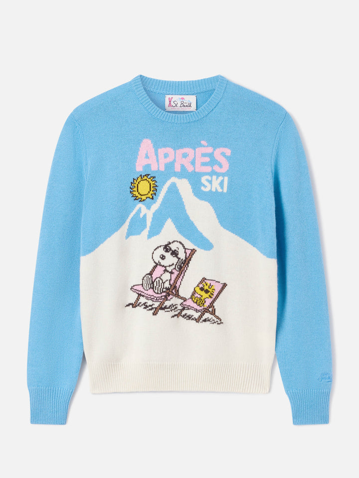 Light blue New Queen crewneck knit with Snoopy intarsia | Special edition