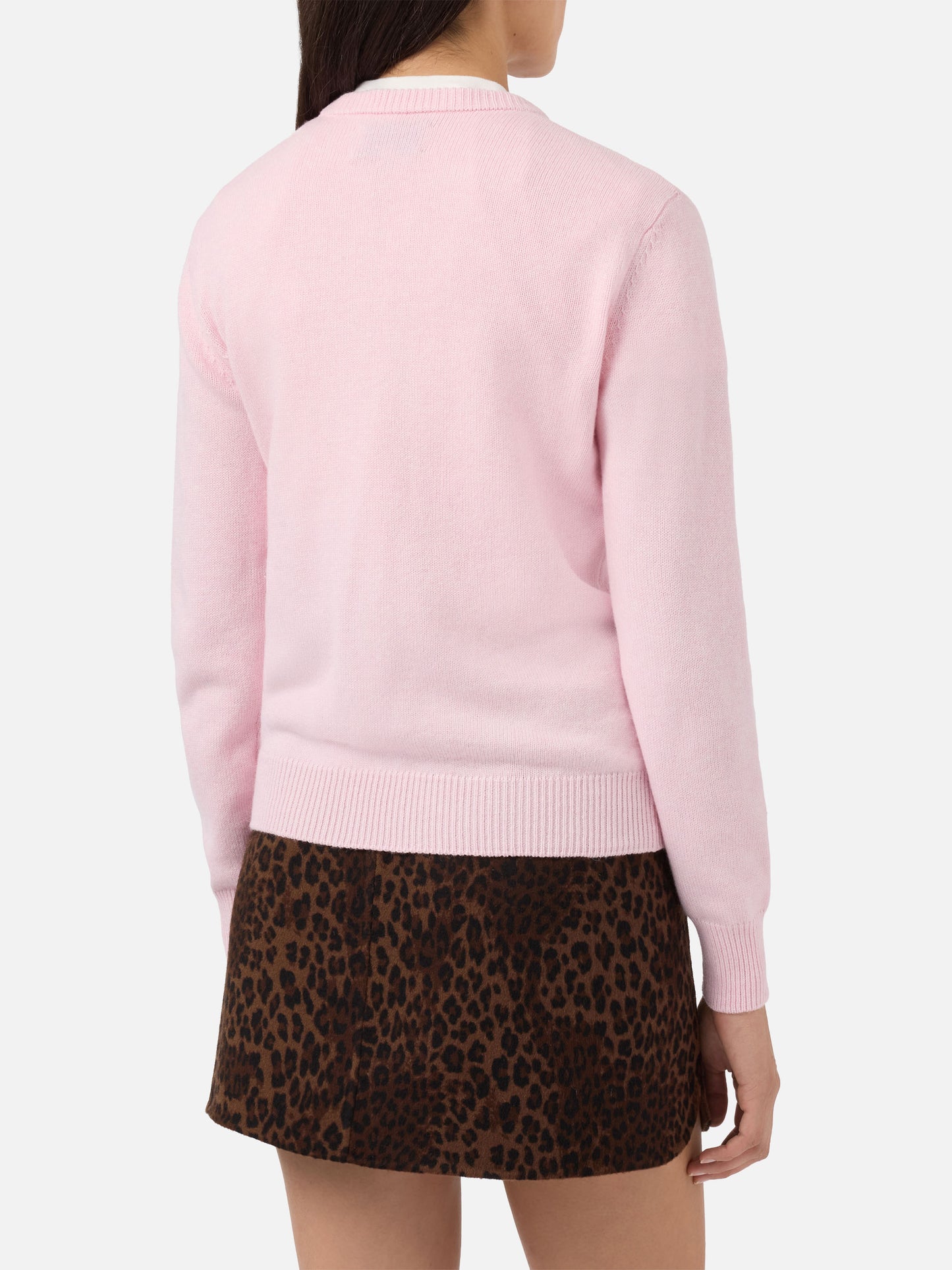 Maglione New Queen in misto cashmere rosa con jacquard cartolina Cortina