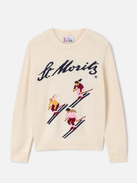 Jersey de punto de cuello redondo Off white New Queen con intarsia St. Moritz | Special edition 