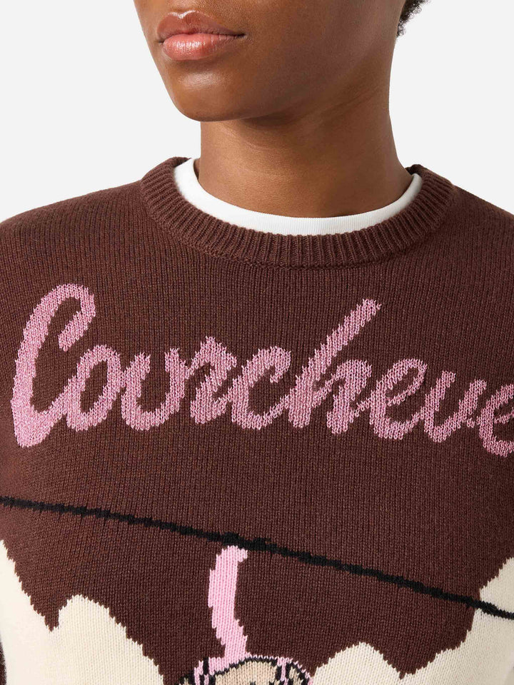 Pull en maille col rond Brown New Queen avec intarsia Courchevel 