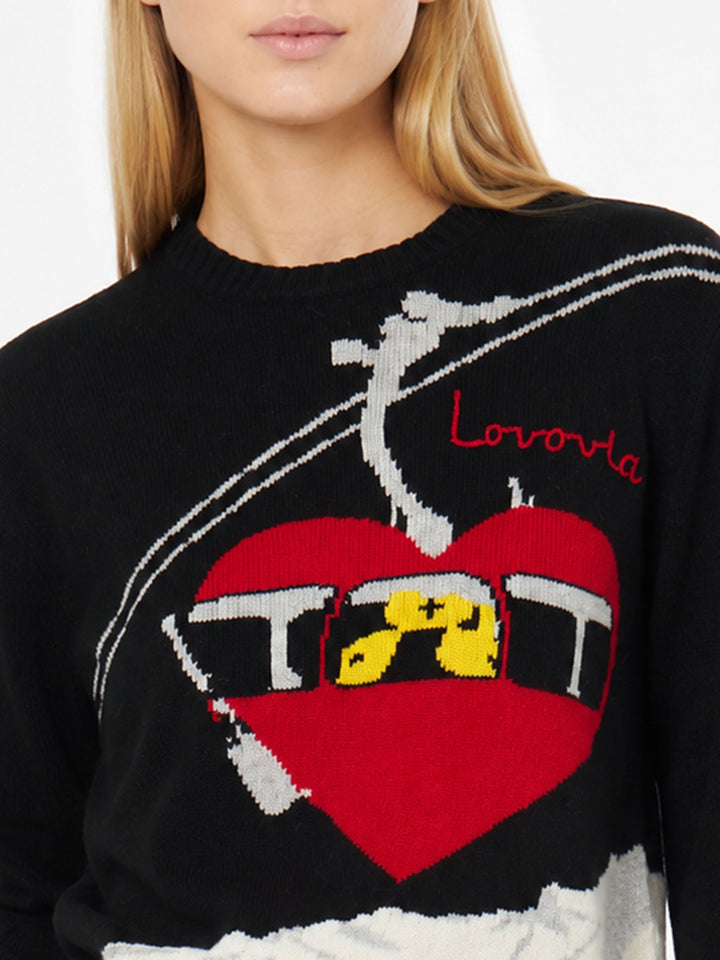 Schwarzer New Queen Pullover mit Lovovia-Stickerei 