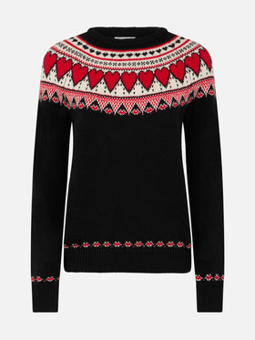 Woman black sweater New Queen with fair isle hearts jacquard - MC2 Saint Barth