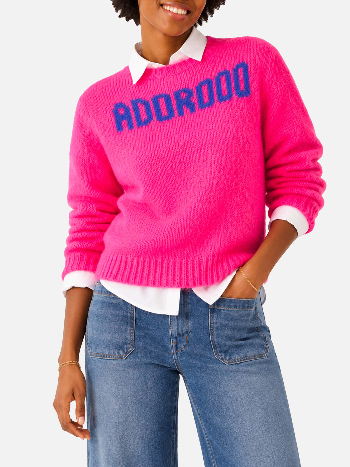 Nuevo suéter New Queen Soft fluo rosa cepillado con bordado Adorooo 