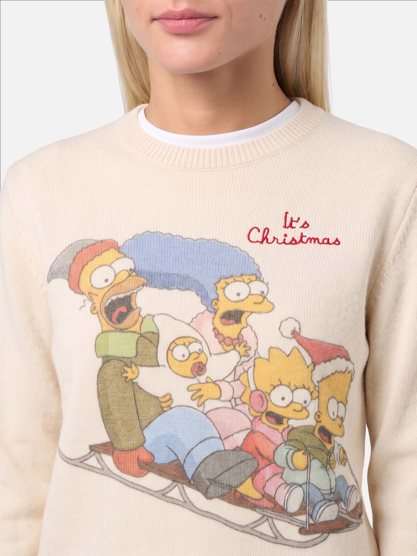 Neuer weißer Pullover New Queen mit Simpson-Print | Special Edition 