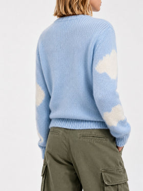 New Queen Soft Pullover mit Stickerei Non ci piove in Hellblau 