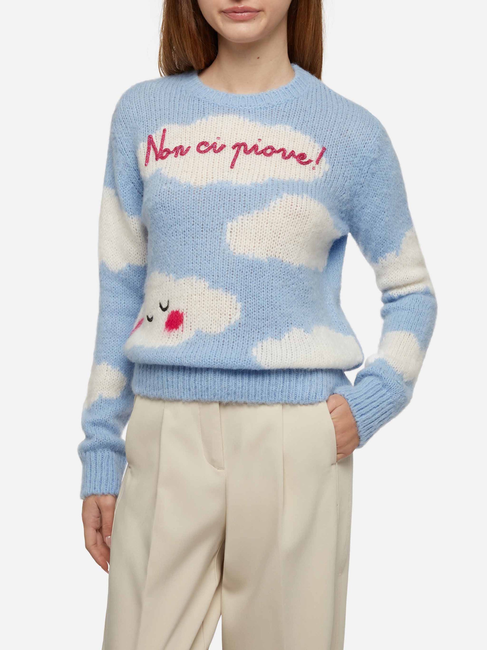 Woman crewneck soft sweater with Non ci piove embroidery - MC2 Saint Barth