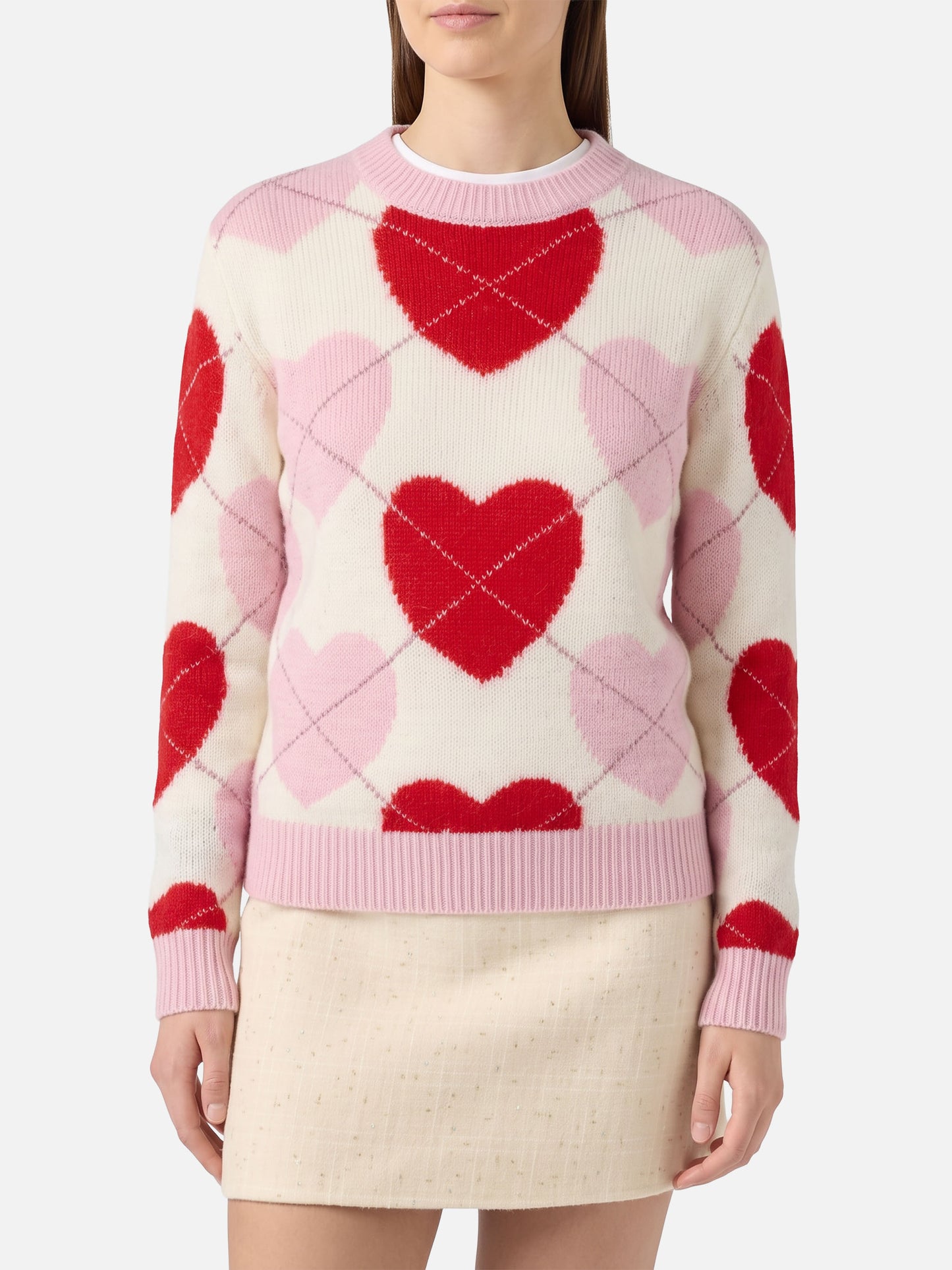 Jersey New Queen Soft de cuello redondo con jacquard de corazón 