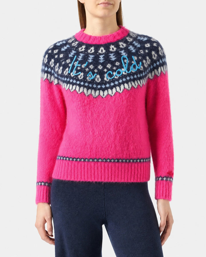 Maglia New Queen Nordic Soft jacquard fucsia con ricamo