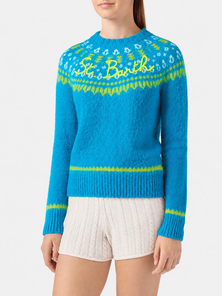 Maglione New Queen Nordic Soft con fantasia jacquard azzurro