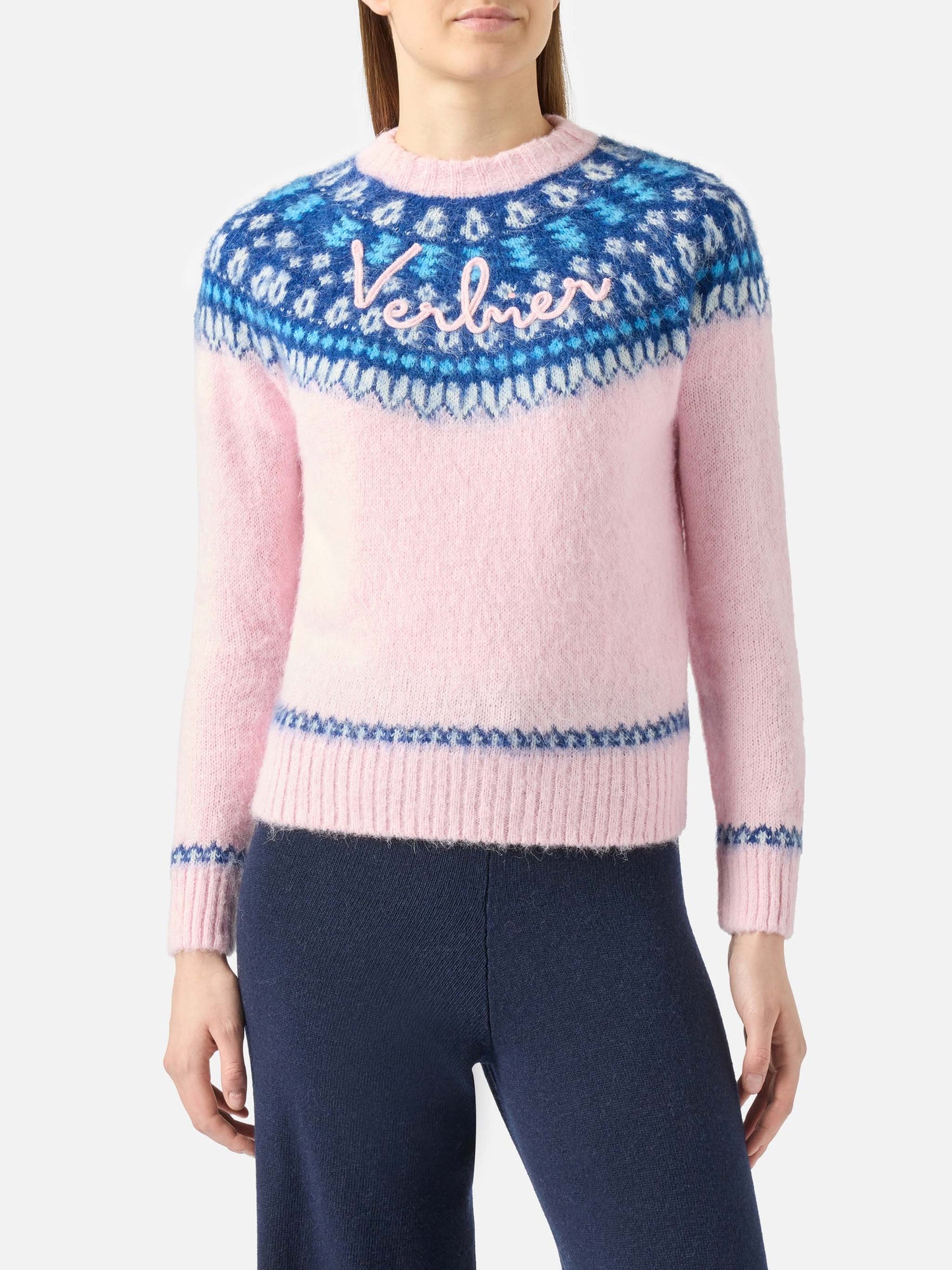Maglione da donna con jacquard nordico e ricamo Verbier