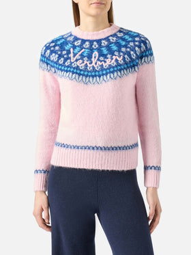 Maglione da donna con jacquard nordico e ricamo Verbier