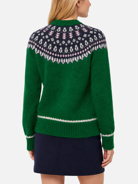 Green sweater Queen Nordic Soft with fair isle jacquard and Aspen embroidery