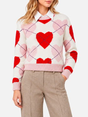 New Queen Crop Soft argyle heart sweater