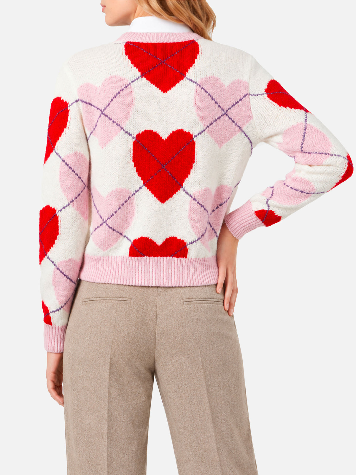 New Queen Crop Soft argyle heart sweater