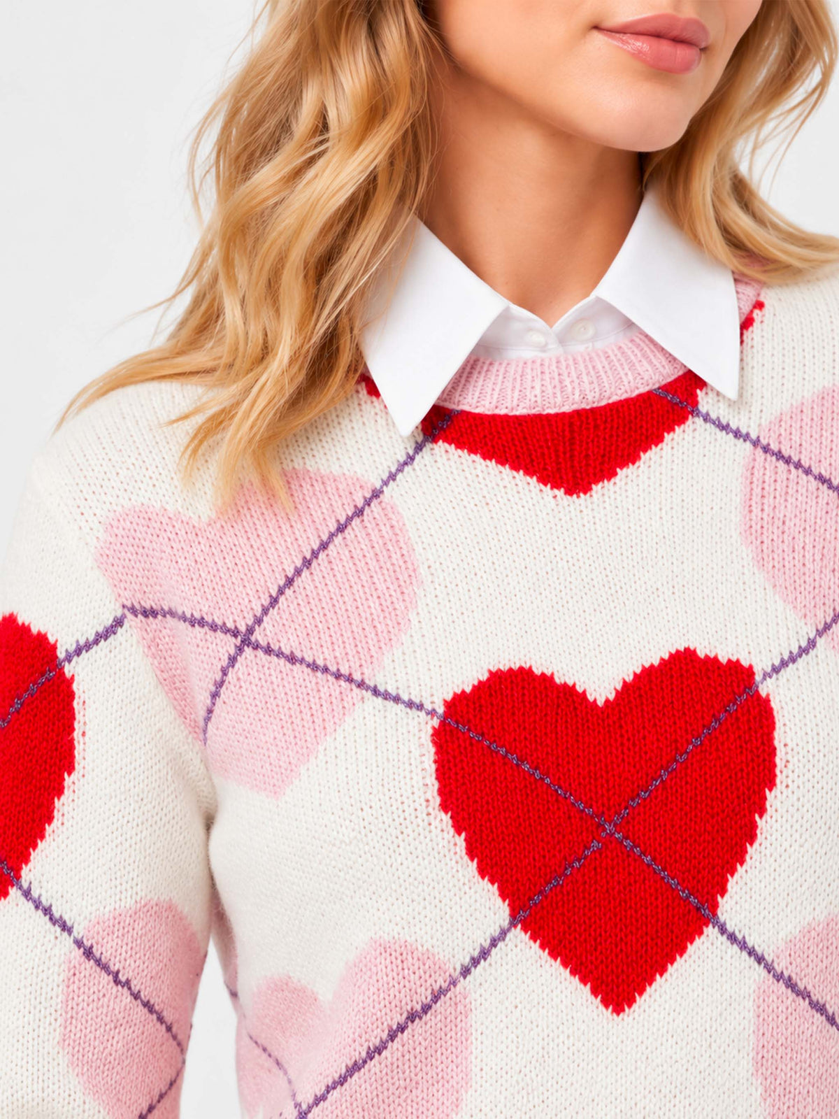 New Queen Crop Soft argyle heart sweater