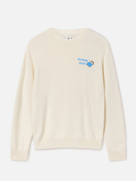 Maglia girocollo New Queen off white in misto lana e cashmere con ricamo Piumone Night