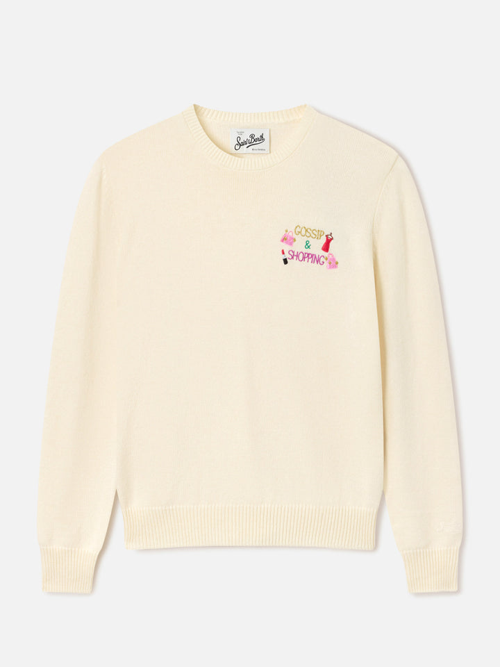 Off white New Queen wool and cashmere blend crewneck with Gossip & Shopping embroidery