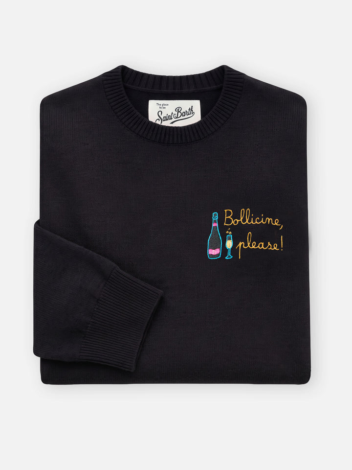 New Queen Pullover aus Cashmere-Mix in Schwarz mit Bollicine, please Stickerei 