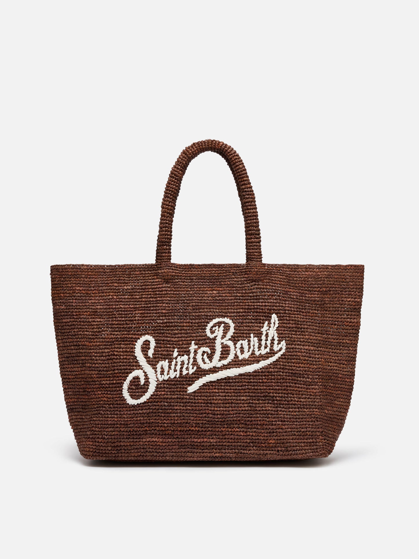 Sac de plage en raphia marron avec logo brodé contrasté 