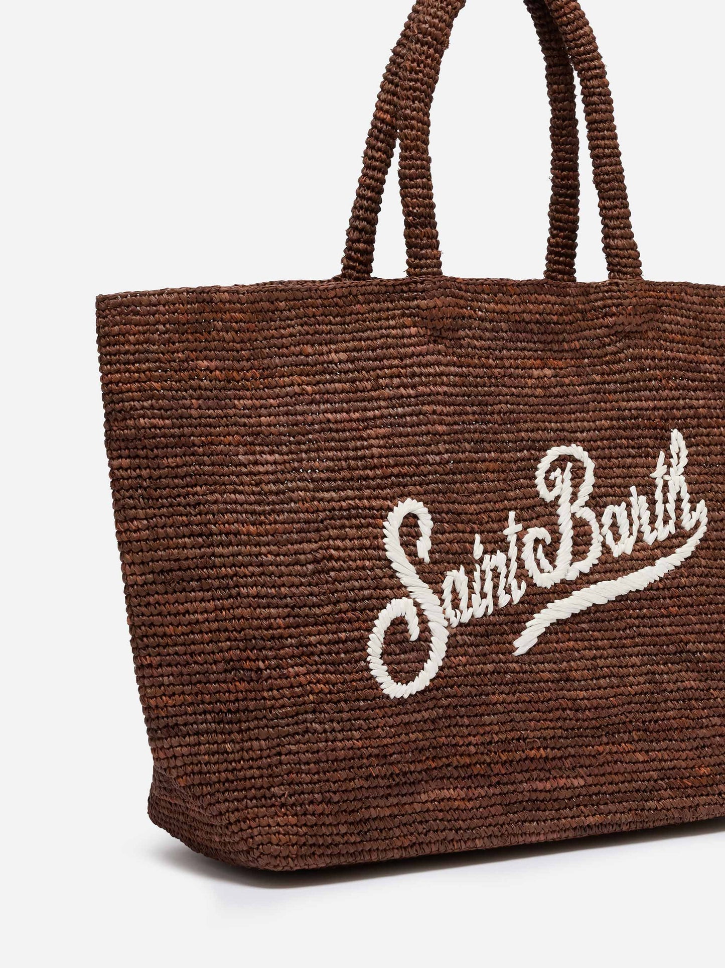Sac de plage en raphia marron avec logo brodé contrasté 