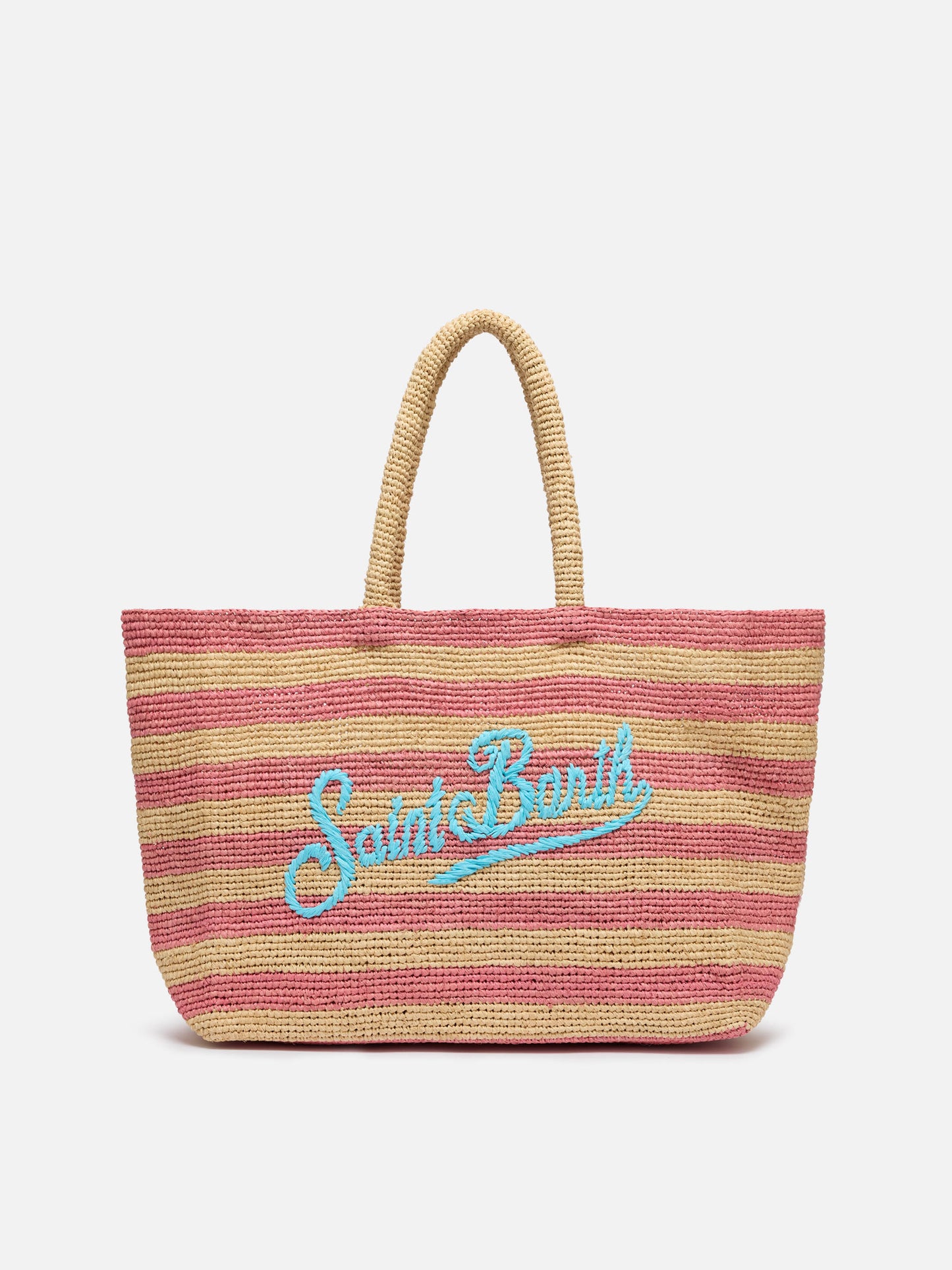 Rafia Beach Bag a righe rosa con pochette interna in cotone
