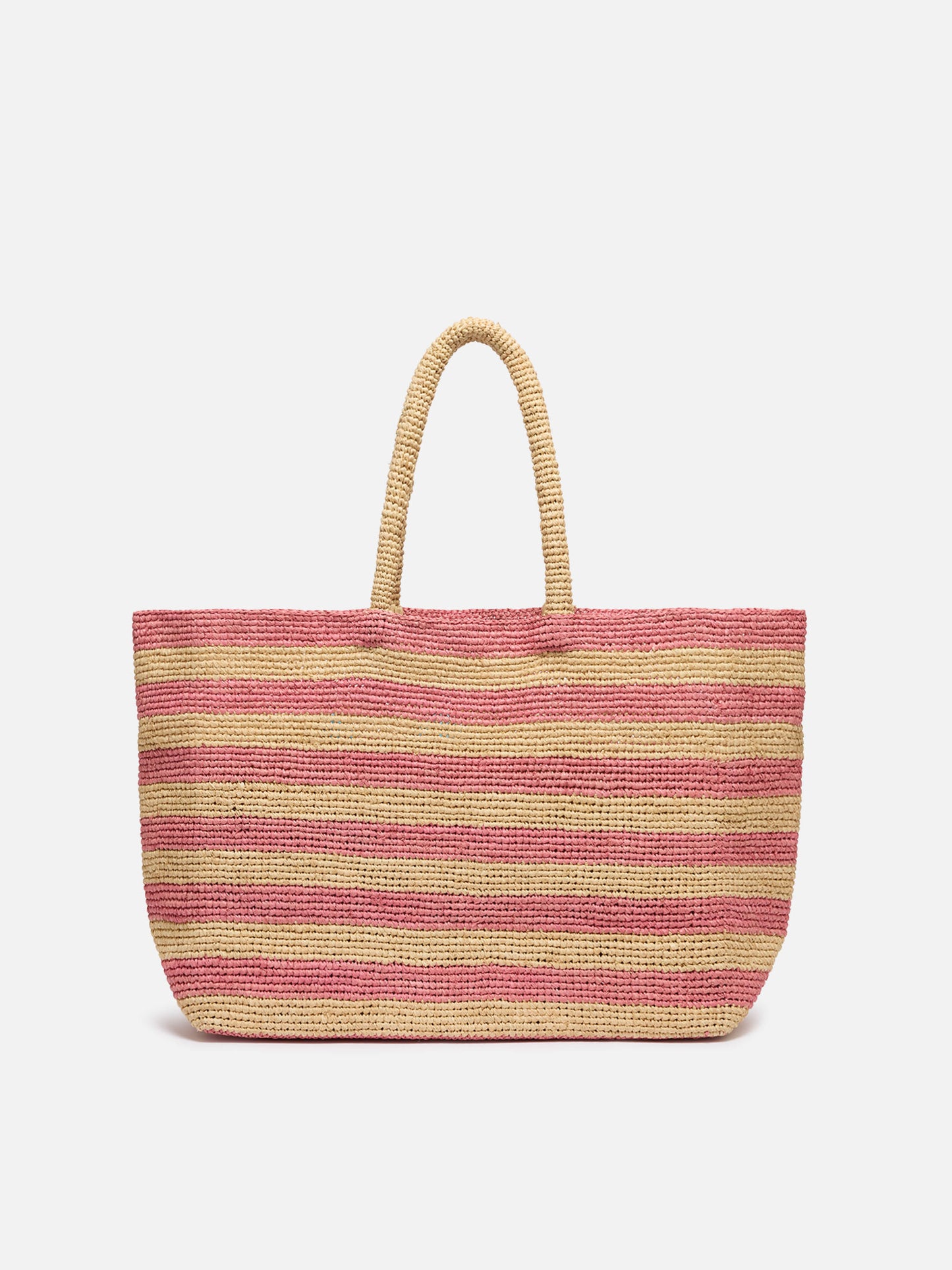 Rafia Beach Bag a righe rosa con pochette interna in cotone