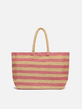 Rafia Beach Bag a righe rosa con pochette interna in cotone