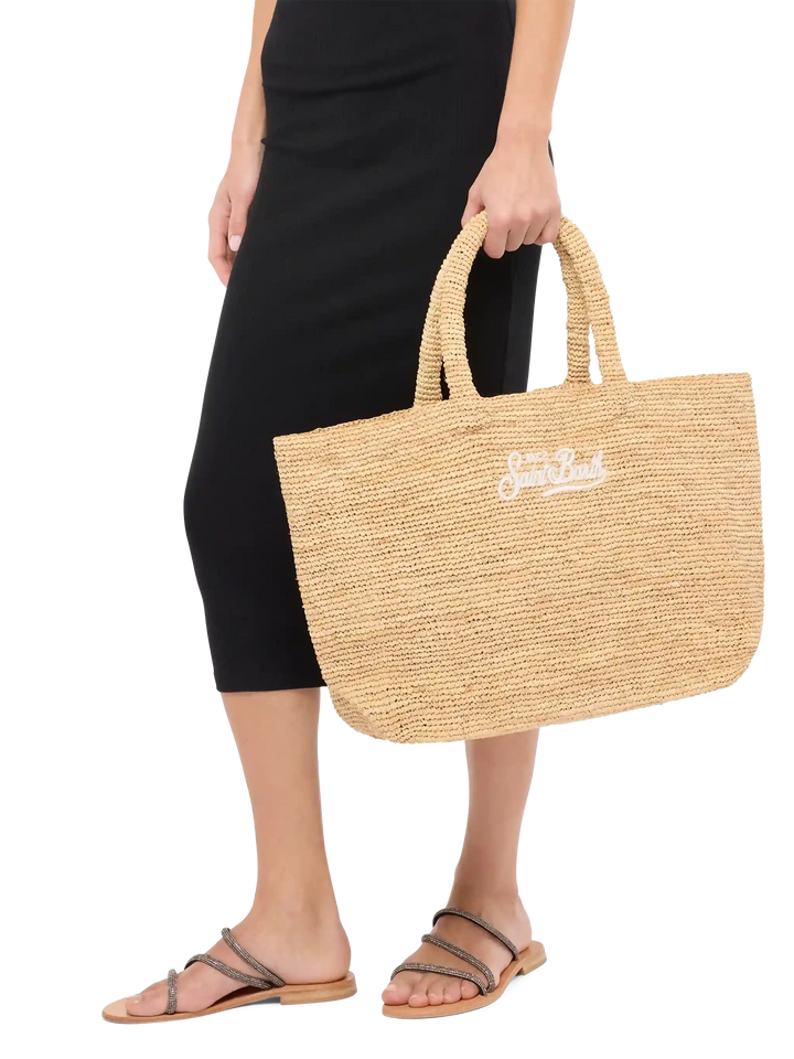 Beige Raffia Beach bag with cotton pouch - MC2 Saint Barth